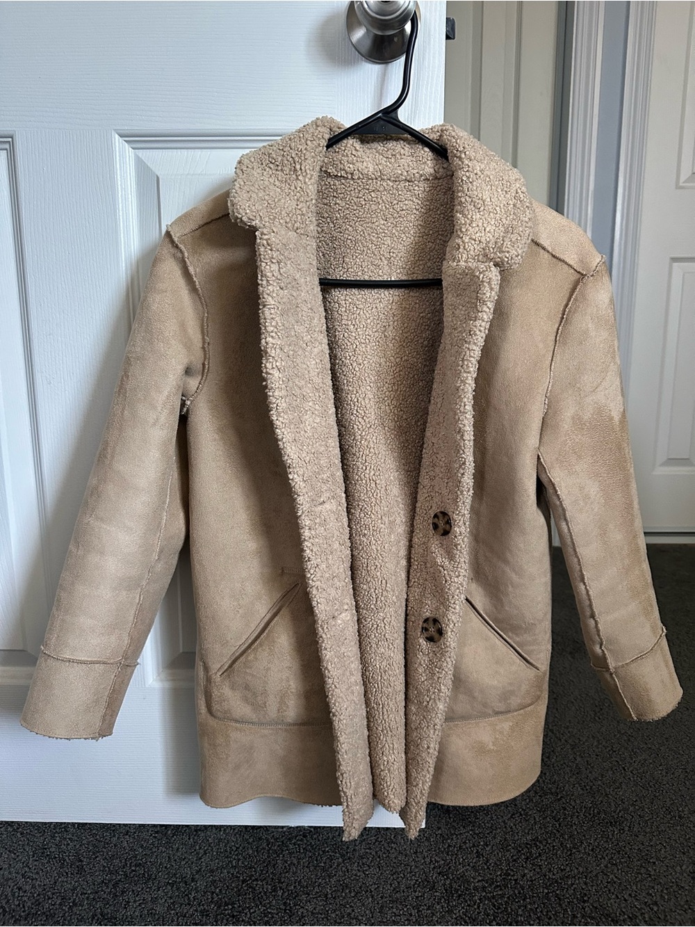 Mango Kids Tan Sherpa-Lined Coat